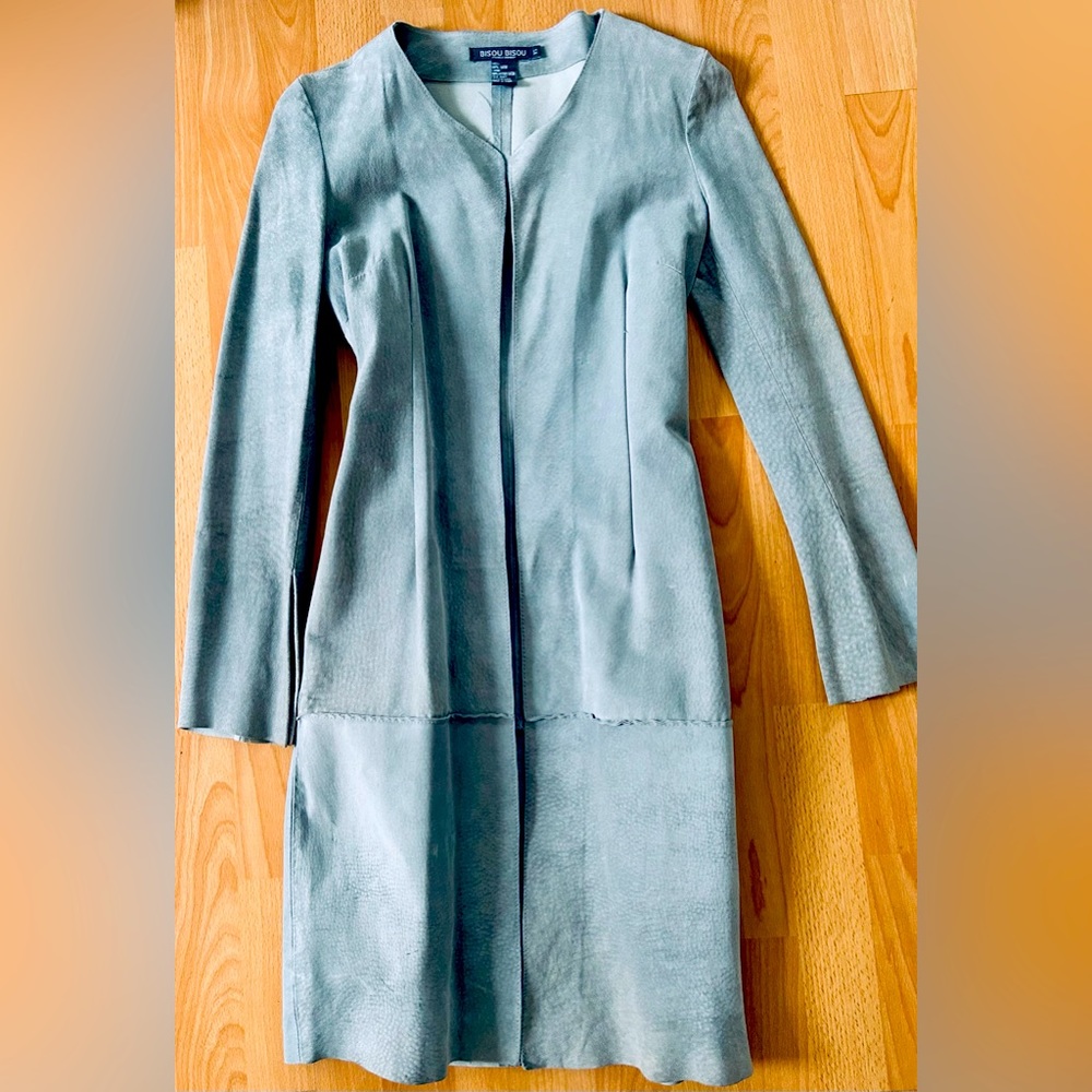 Bisou Bisou Light Blue Gray Suede Coat XS